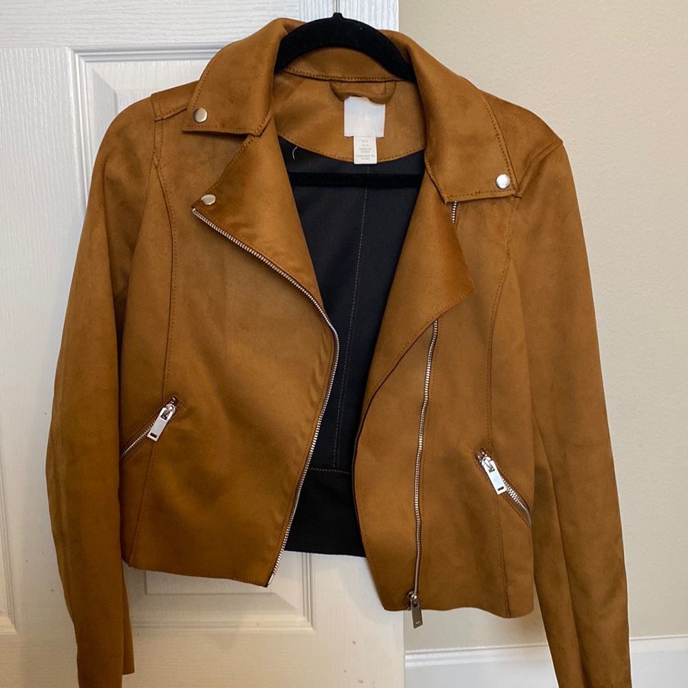 Tan suede jacket with zipper